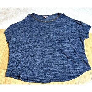 Juicy Couture Navy Blue Short-Sleeve Scoop Neck Rhinestone Blouse Womens Size XL